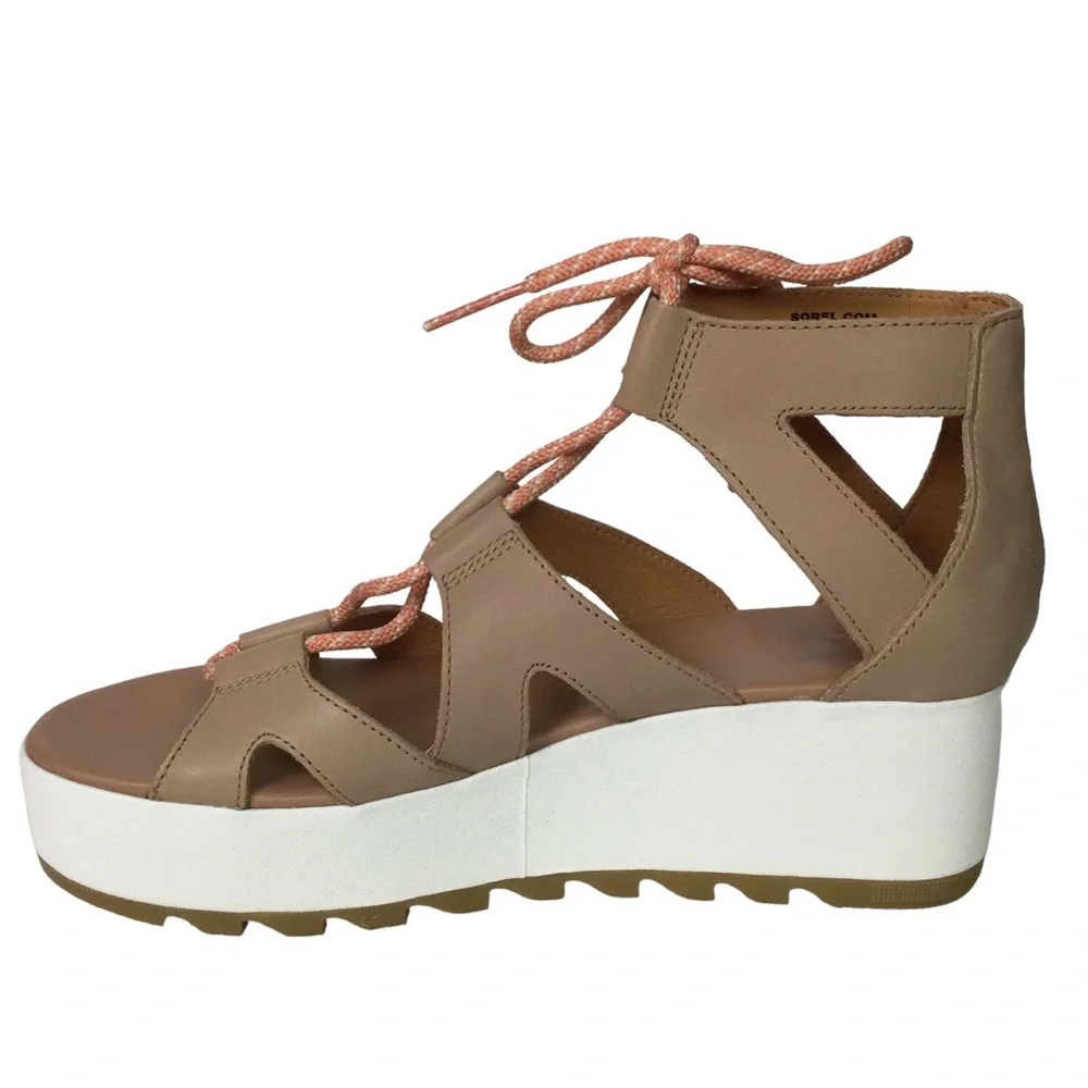 NEW Sorel Cameron Flatform Lace Sandals Honest Beige/Gum Sz 9